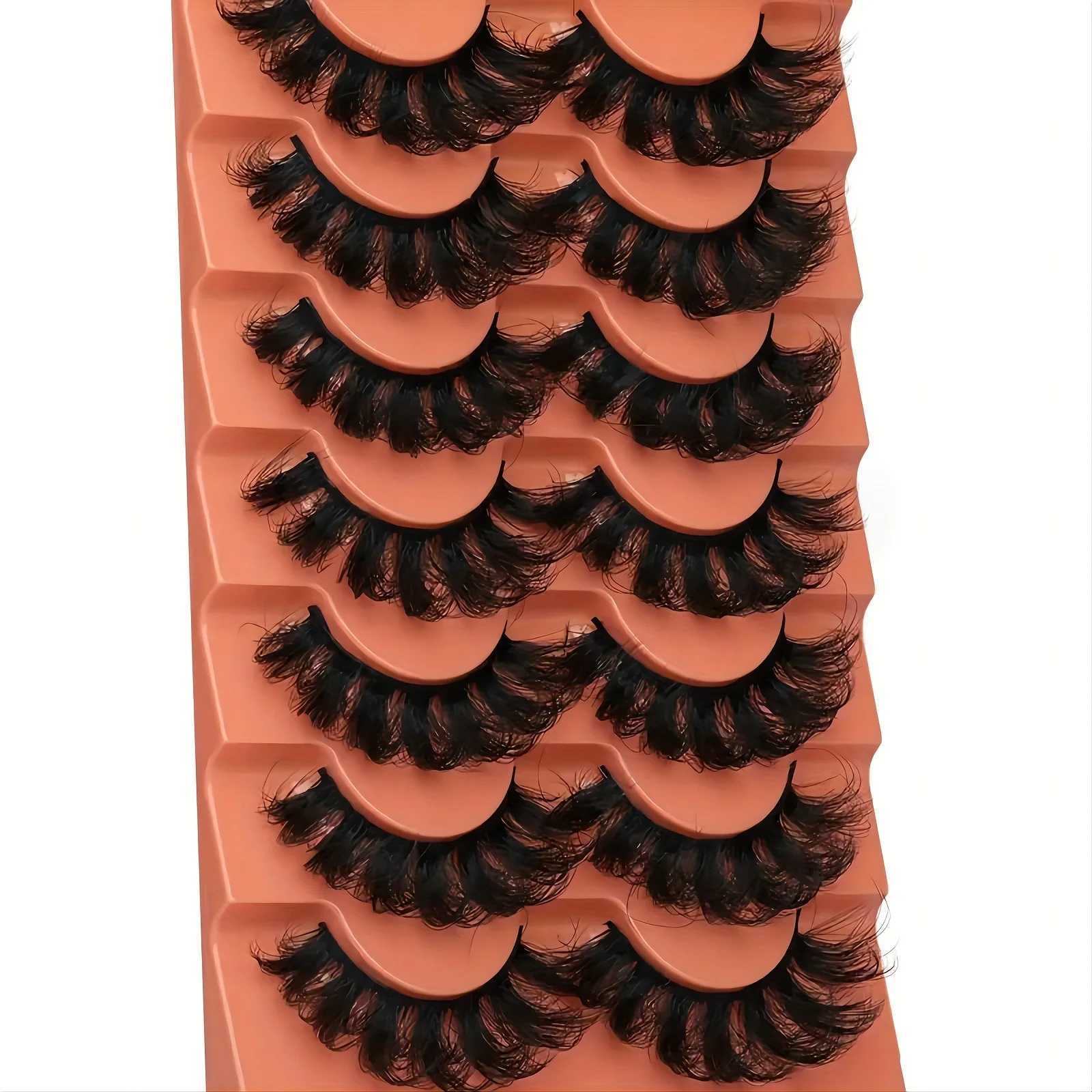 7 Pairs Fluffy False Eyelashes 20mm Full Wispy Lashes 8D Volume Curly Fake Eyelashes 7 Pairs MultipackXJ241019