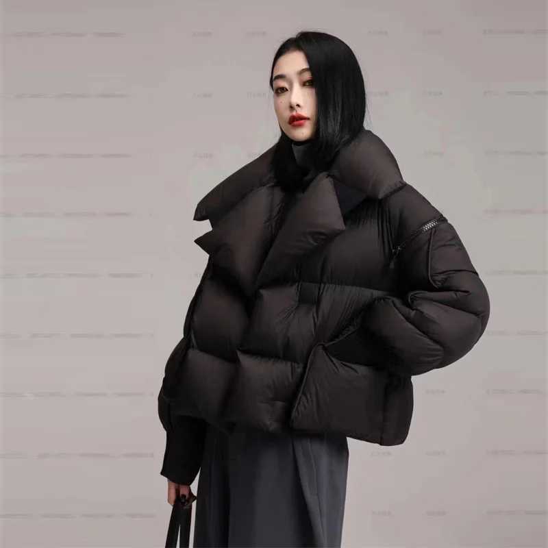 Women's Down Parkas Lagabogy 2024 Winter Inflatable Jacket Womens Shorts 90% White Duck Down Jacket Womens Shirt Warm Parkas Detachable Slves Jac