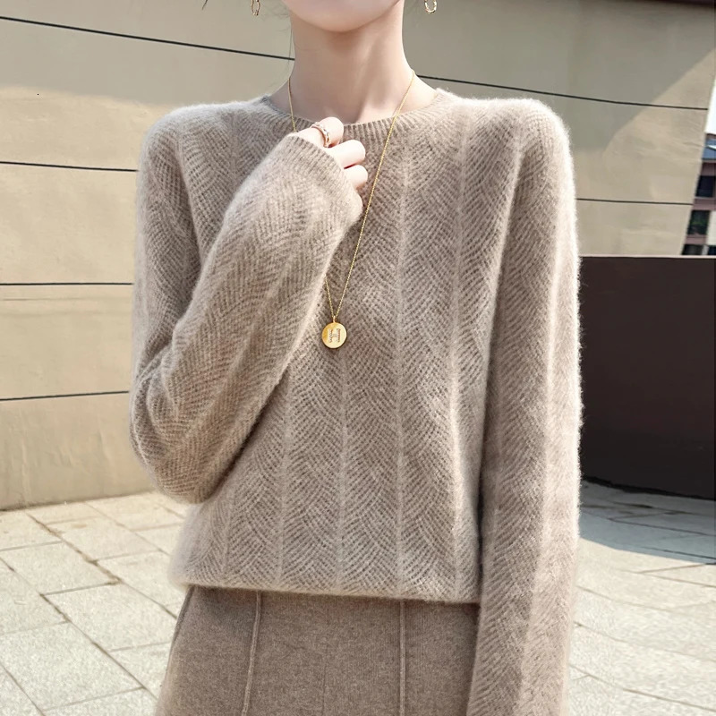 DjzDsm Women O-neck Pullover Sweater Hollow Out Long Sleeve Jumper 100% Merino Wool Knitwear Basic Casual Clothes Autumn Winter 241010