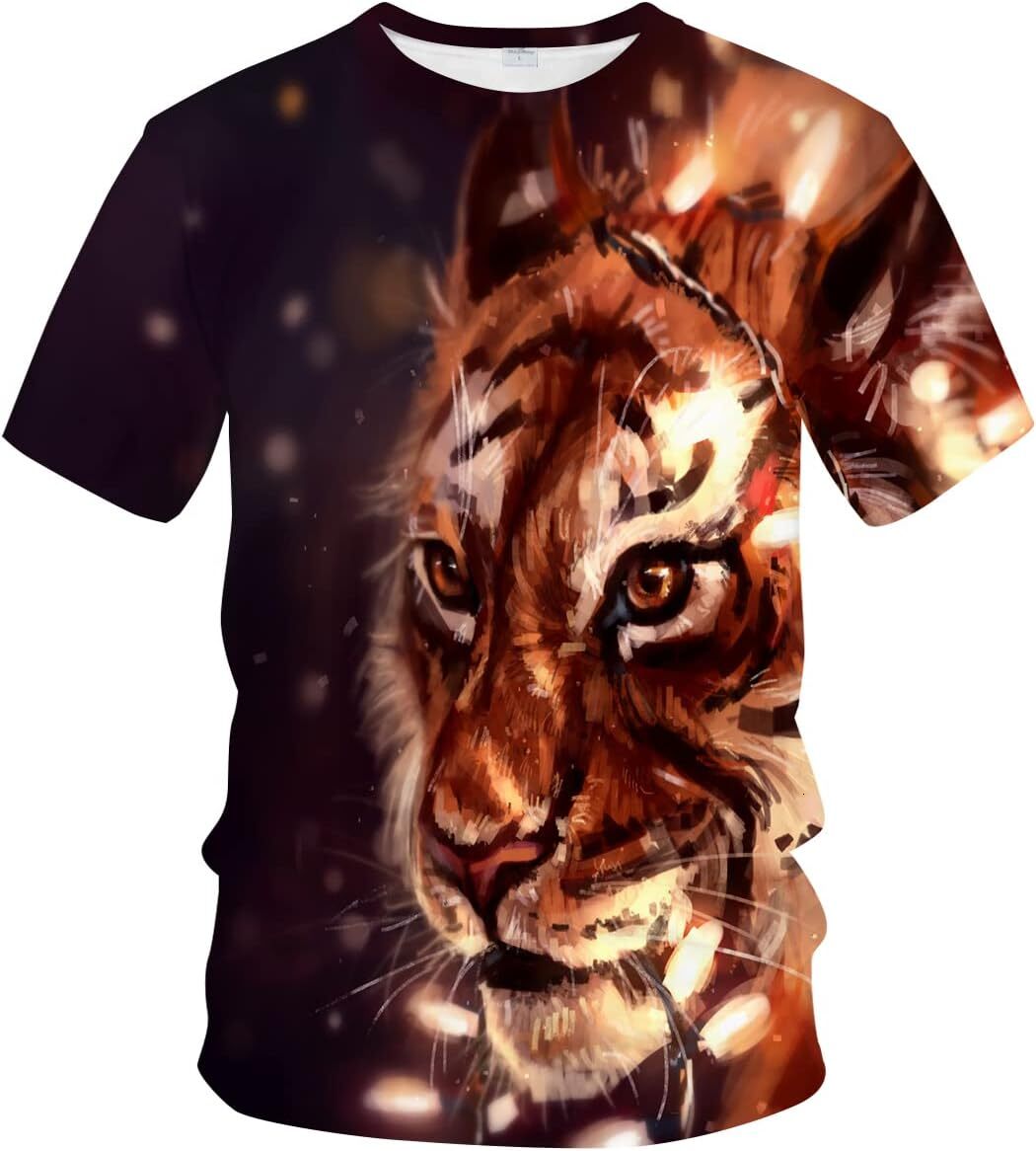 Mens T shirt Tiger Roaring Cool T-Shirt 3D Printed Colorful Tiger Head Shirt tee Casual tops summer clothes Fashionable and breathable