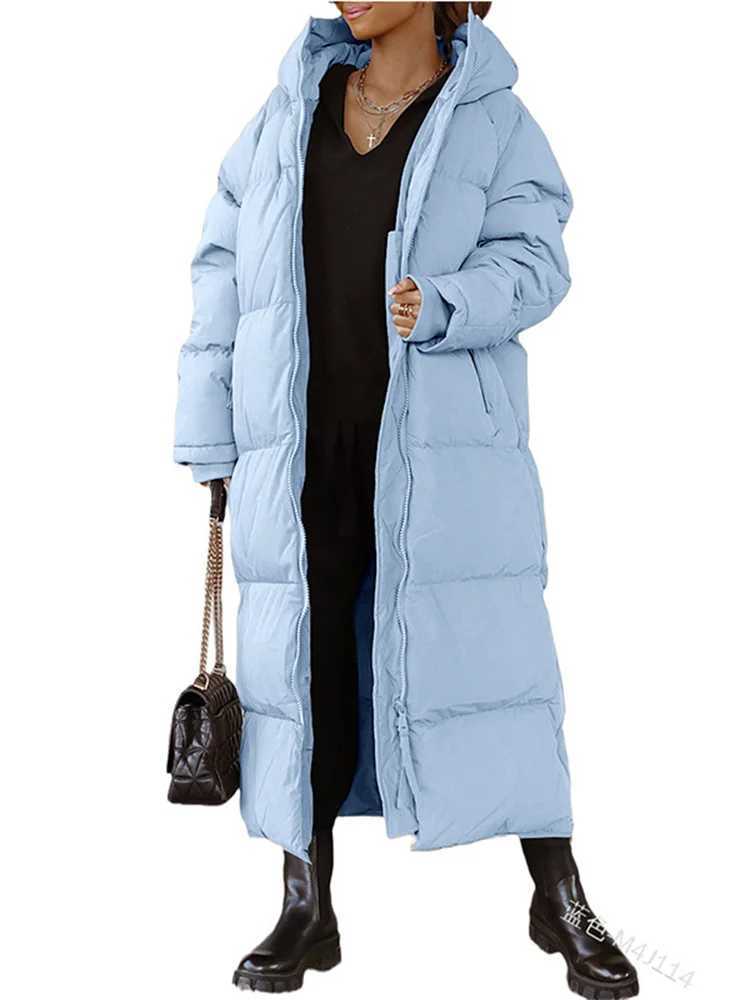 Wmstar Women Coat New Winter Thickened Loose Style Long Sleeve Solid Color Windproof Warm Hooded Down Cotton Padded Long JacketX241019