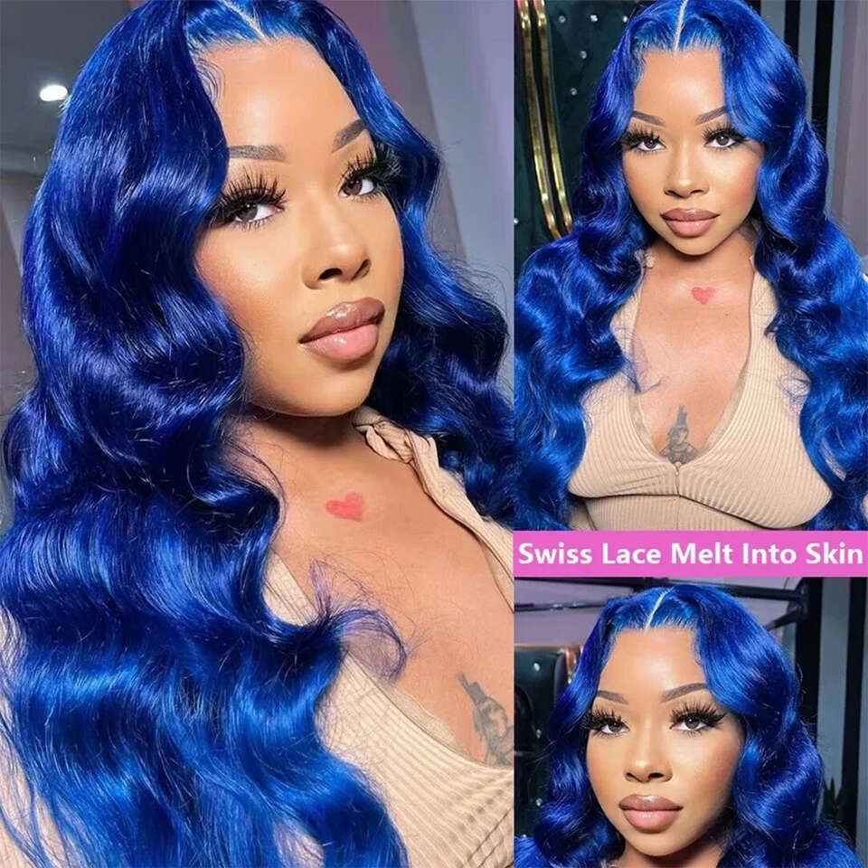 Transparent Blue Colored Body Wave 13x4 Lace Front Wig Brazilian 100% Human Hair Wigs For Women