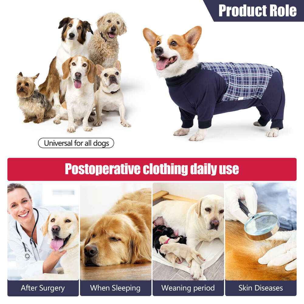 Dog Breathable Pets Postoperative Clothing Weaning Dogs Recovery Suit Plaid Pet Clothes Coat