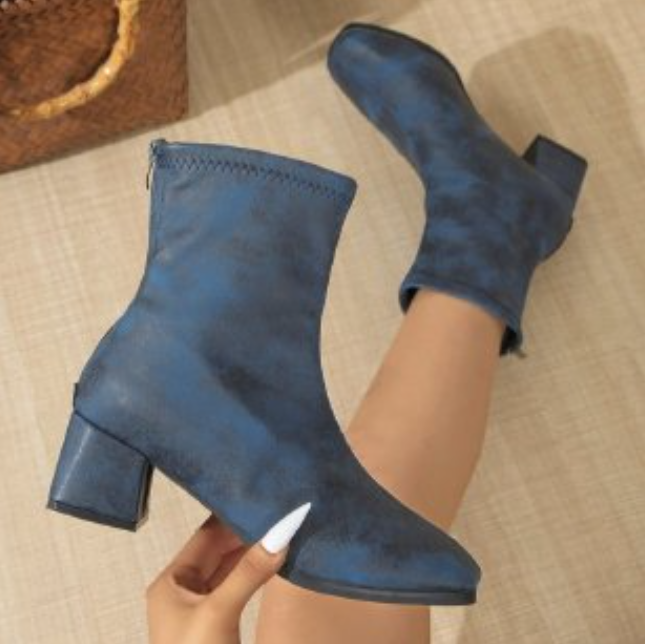 Chic Women's Boots: Versatile Style, Square Toe, High Heel, Brown, Beige, Blue dffc