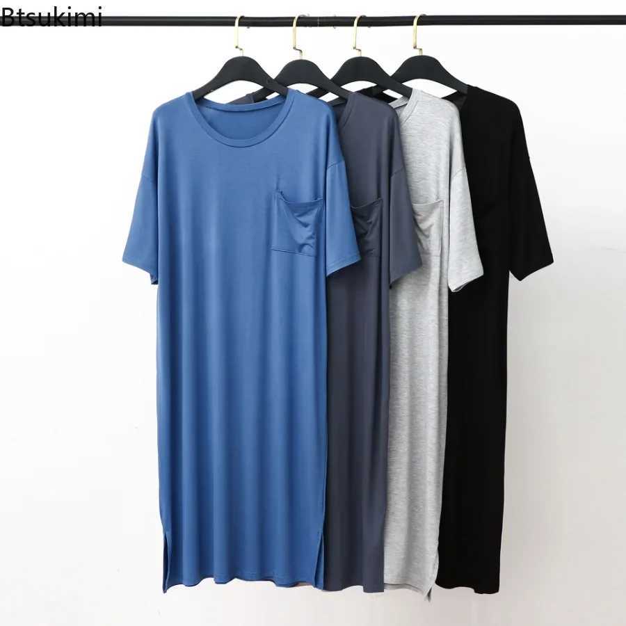 2024 Mens Summer Modal Pajamas Soft Casual Sleep Dress Bath Robe for Men Short Sleeved One-piece Bathrobe Home Mens NightwearXJ241018