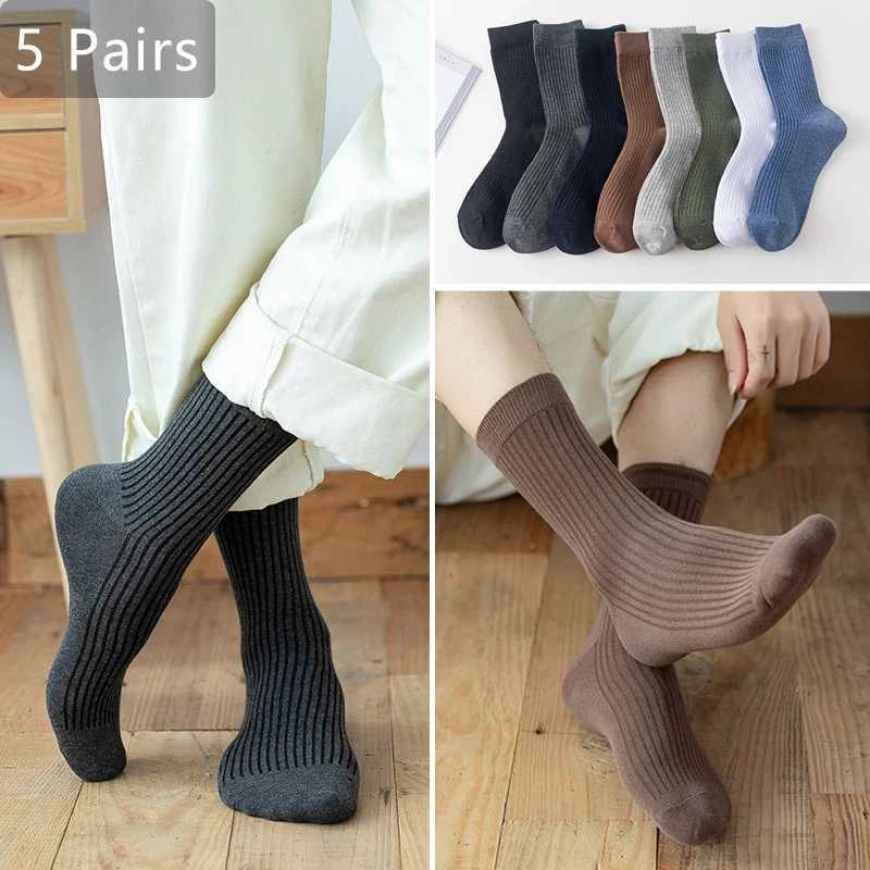 5 Pairs Business Man Short Socks Crew Classic Striped Cotton Solid Breathable Elastic Endurable Party Dress Socks GentlemanXJ241019
