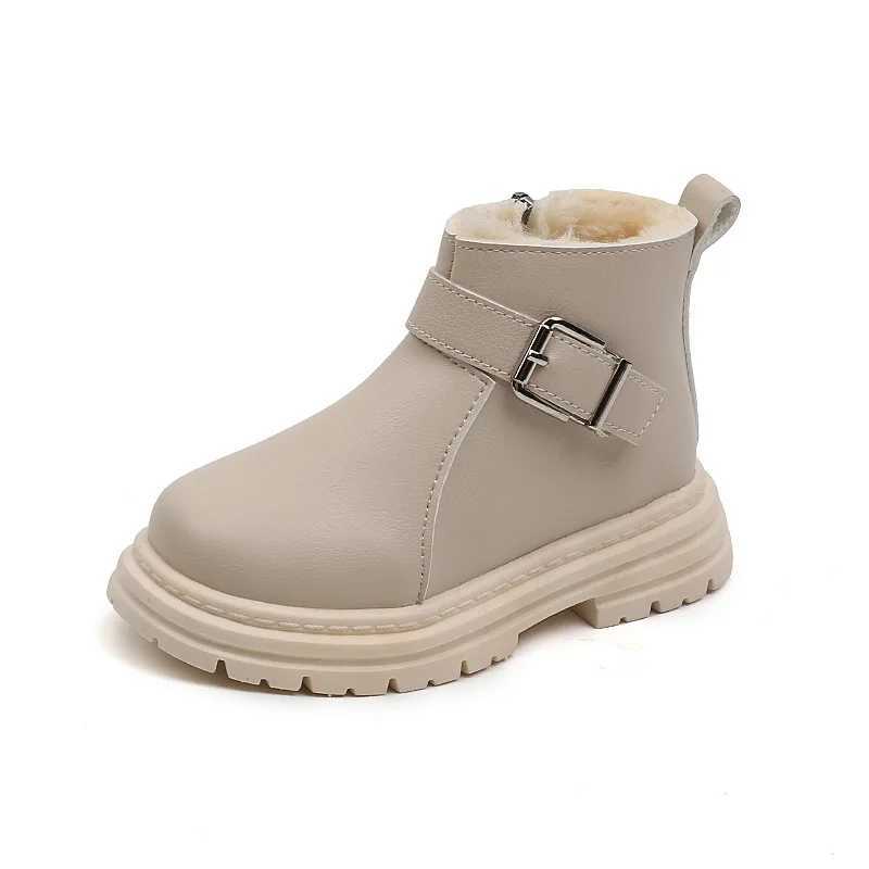 Winter New Fashion Childrens Shoes Girls Plush Boots Boys Keep Warm Ankle Boots Comfortable Leather Kids Boots H501XJ241206