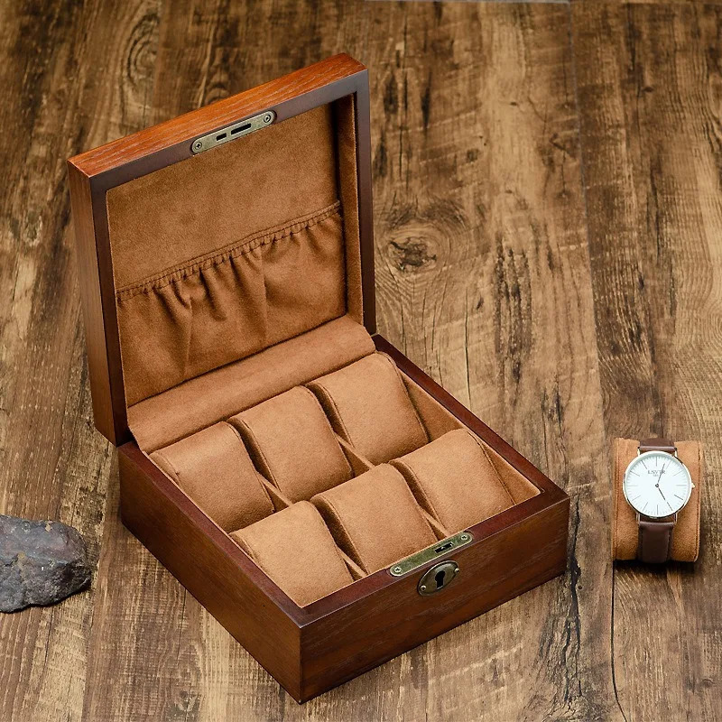 6-slot luxury wooden watch box lockable storage box jewelry bracelet watch display organizer collection box gift box 241018