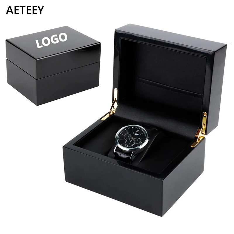 Piano paint smooth all black box watch storage medium density fiberboard wooden box watch jewelry organizer packaging box gift box customization 24101