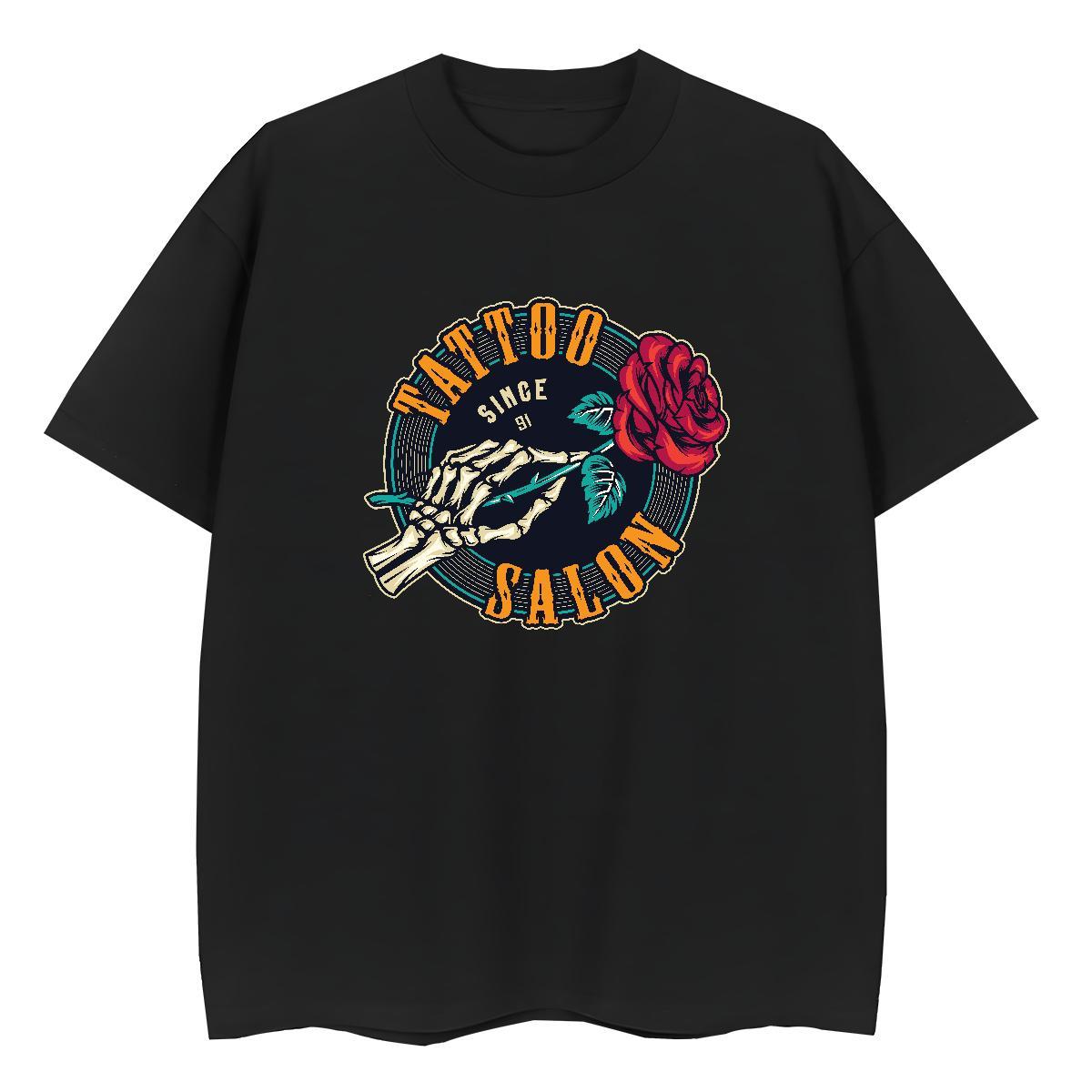 TOP Quality T Shirts Women 100% Cotton 230g Breathable Short Sleeve Outdoor skull Tshirt for Man Woman Unisex Cartoon Floral Printing Tees