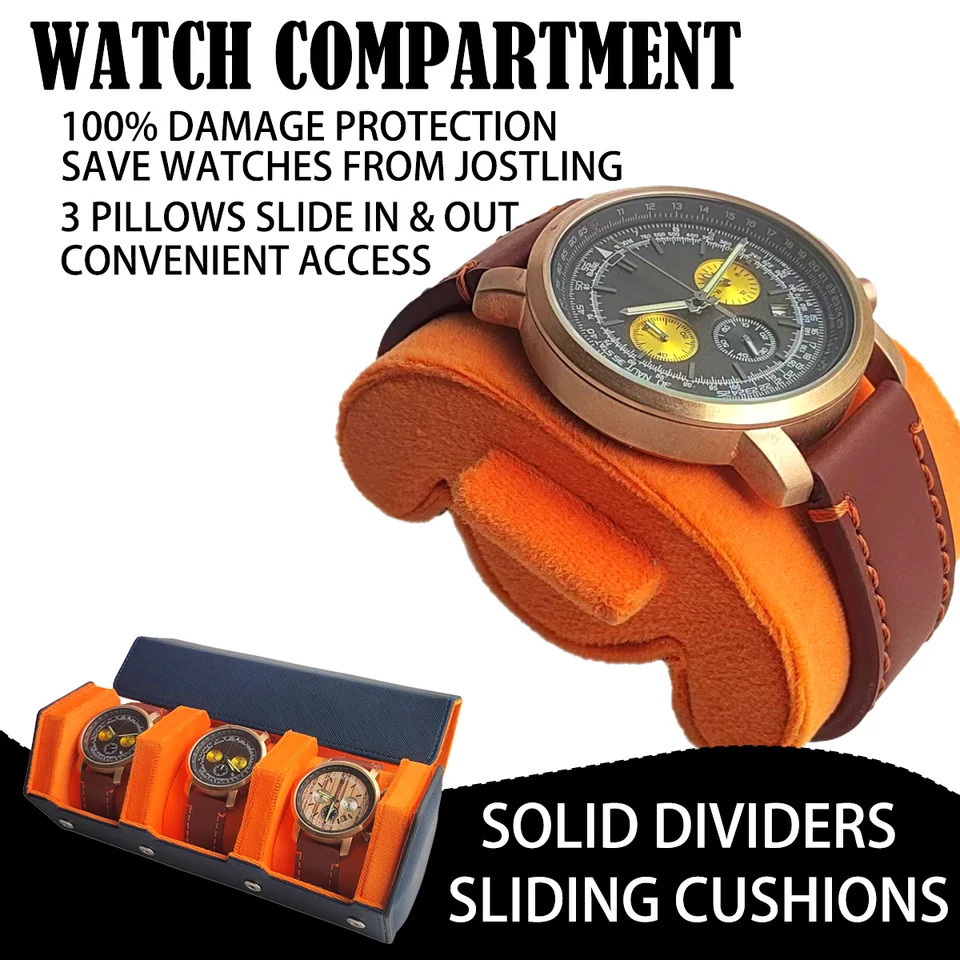 3-Slot Hexago Watch Roll Travel Box Portable Retro Leather Watch Display Box Storage Box Watch Organizer Mens Christmas Gift 241018