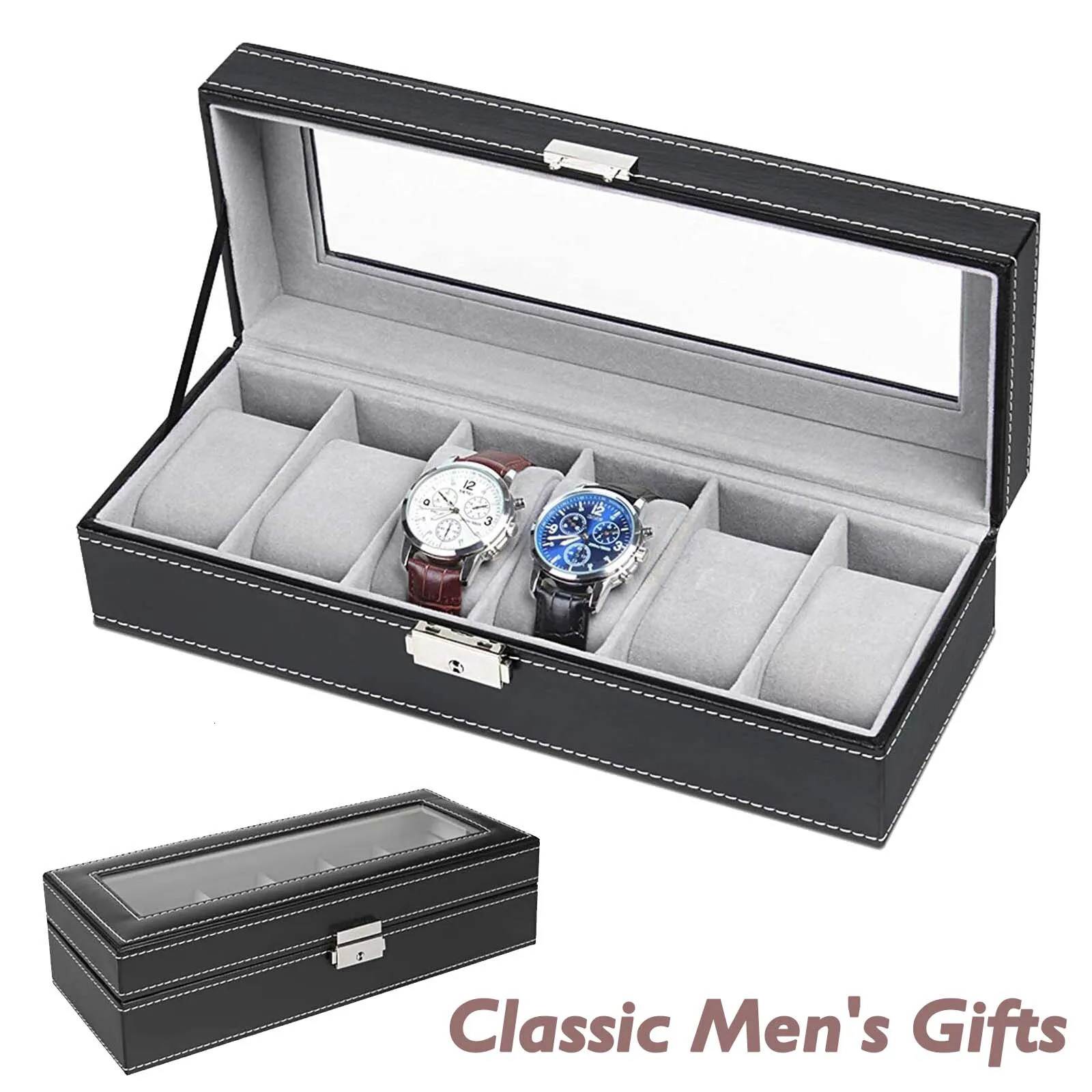 6-slot leather watch box organizer mens watch display box jewelry storage rack 241018 ww