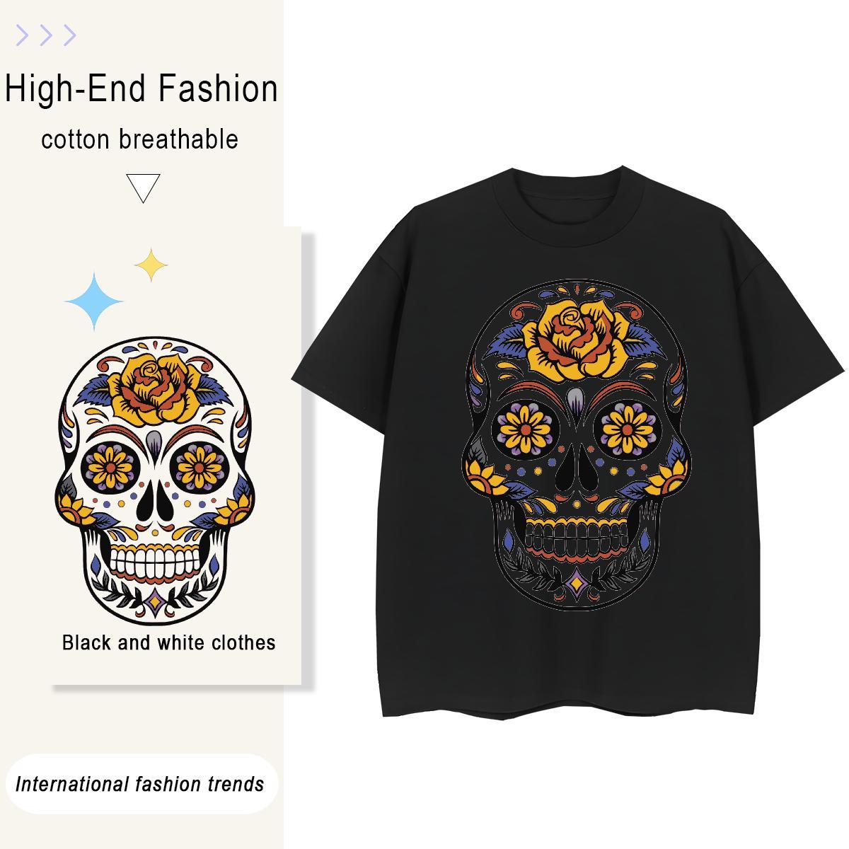DIY T Shirts Women 230g 100% Cotton Breathable Crew Neck Daily Wear skull Tshirt for Man Woman Wholesale DIY Anime Printed Tshirts