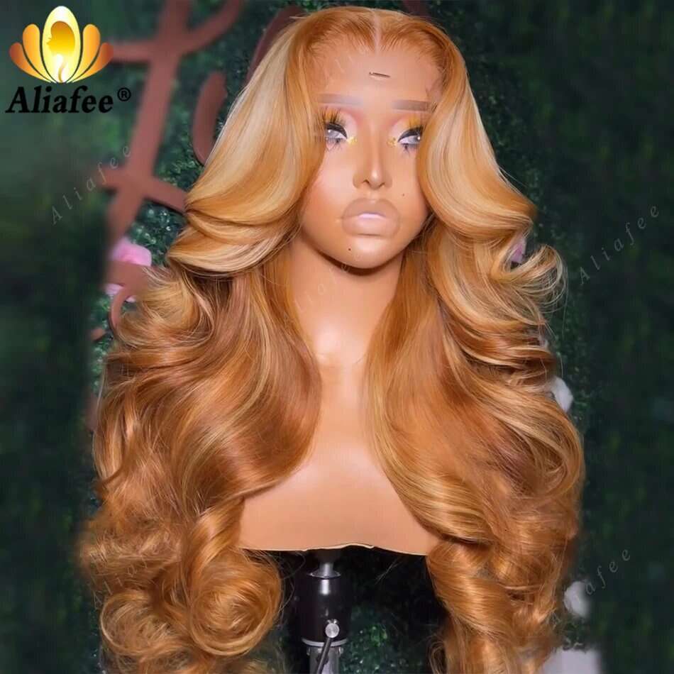 Honey Highlight Body Wave 13X6 Frontal Wig Transparent PrePlucked Blonde 13X4 Lace Front Human Hair Wigs For Women