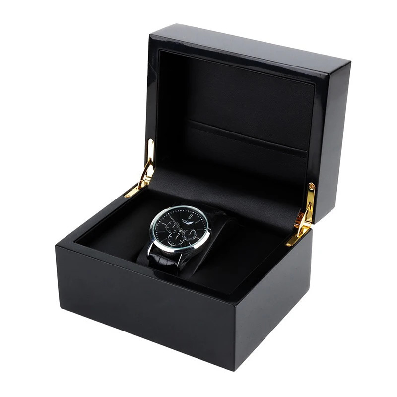 Piano paint smooth all black box watch storage medium density fiberboard wooden box watch jewelry organizer packaging box gift box customization 24101