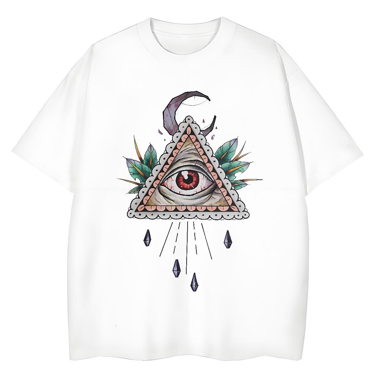 Fashion Womens T Shirts 230g 100% Cotton Short sleeve Soft Daily Outfit eye of the devil Unisex Tshirts High quality Cartoon Anime Tees
