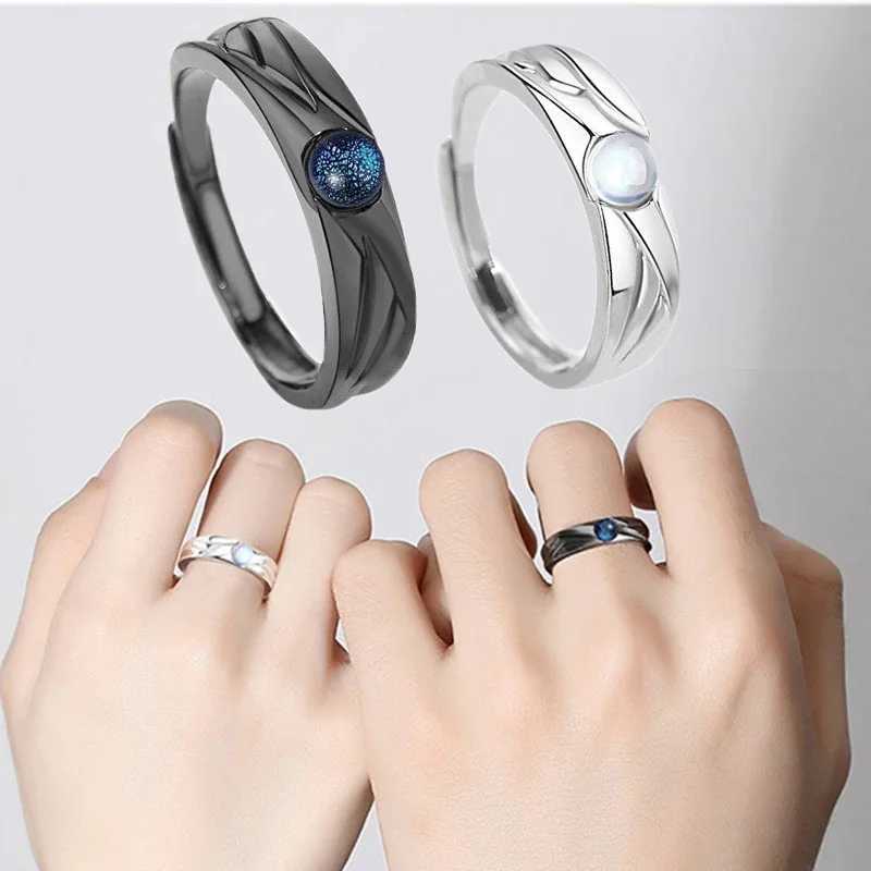Gothic Fashion Devil Angel Ring Matching Ring Mens Moonstone Adjustment Ring Wedding Engagement Finger Jewelry Gift Lover Y241019