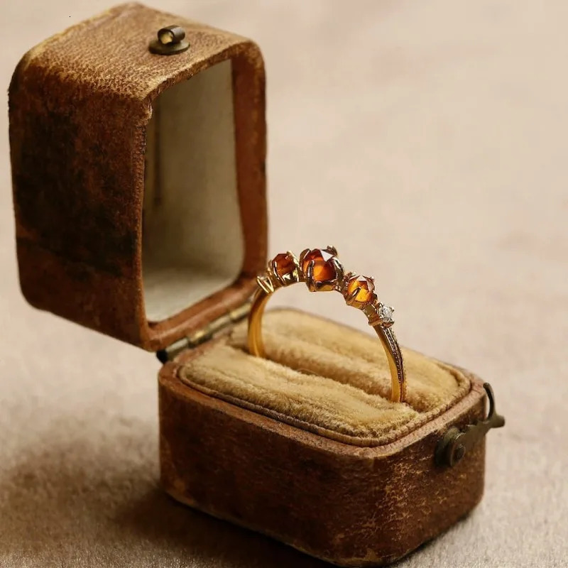 Magic Sun Amber Ring Dainty Orange Garnet Rings Japanese Gemstone Jewelry Boho Adjustable Gift for Her 241010