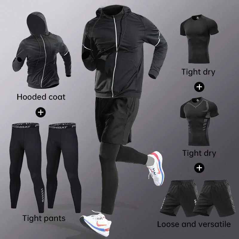Running sportswear set mens autumn and winter fitness clothing wearing fast drying clothes professional training morning running outdoor cycling W2410
