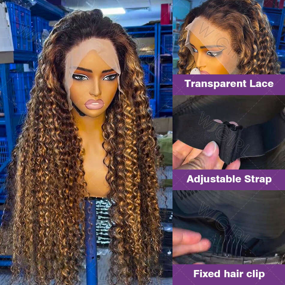 Wigirl Highlight Ombre 13x6 Deep Wave Frontal Curly Lace Front Human Hair Wig 30 32inch Honey Blonde Colored Brazilian Wigs