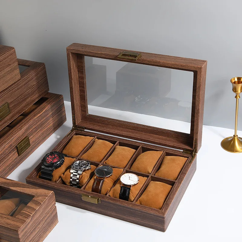 Vansihos wooden textured leather watch storage box retro style creative watch gift box jewelry/sunglasses series 241018