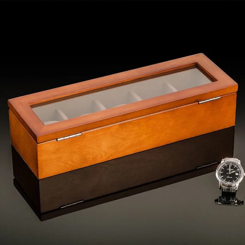 5-slot wooden watch organizer with glass luxury watch box storage box mens watch display box fashion stand 241018