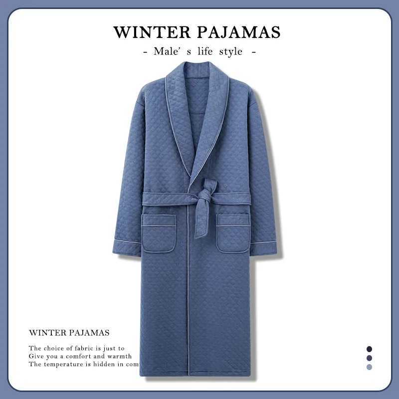 Winter Man Luxury Warm Bathrobe Quilted Cotton Plus Size Night Gown Robe for Gentlemen Kimono Men Robe Elegant Dressing Gown NewXJ241018