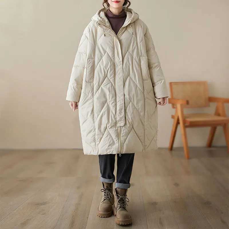 Winter New Womens Oversized Down Cotton Jacket Loose Commuting Leisure Warm Hooded ParkasX241019