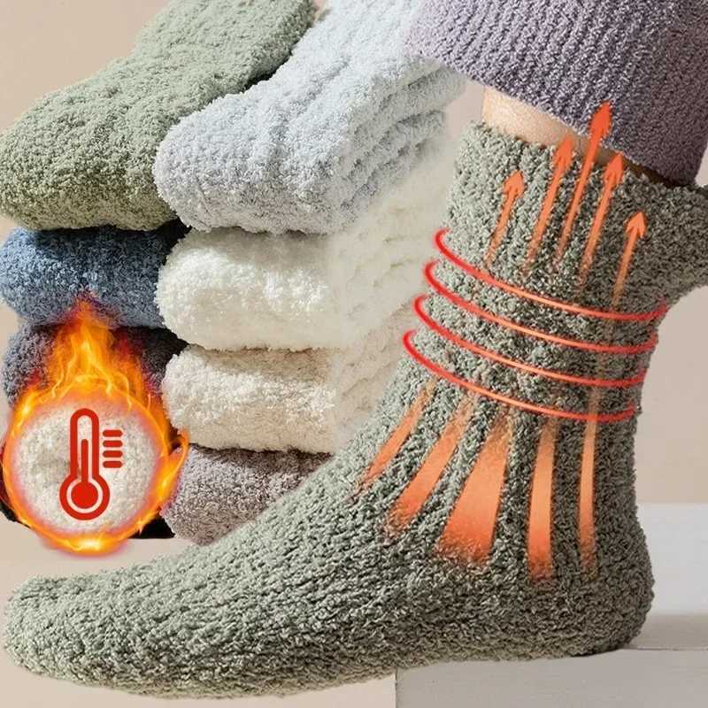1/2Pairs Winter Warm Velvet Socks Men Coral Fleece Thick Plus Stocking Girls Fluffy Floor Sleeping Middle Tube Sock Hosiery SoxXJ241019