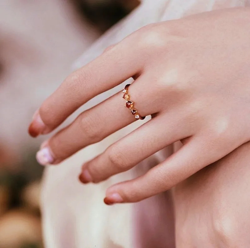 Magic Sun Amber Ring Dainty Orange Garnet Rings Japanese Gemstone Jewelry Boho Adjustable Gift for Her 241010