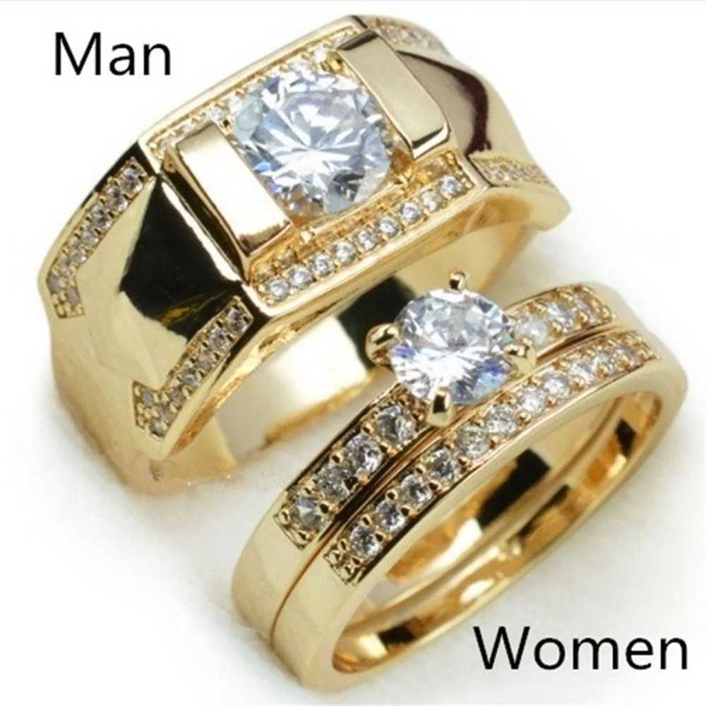Fashionable couple ring romantic womens Rhinestone CZ ring set fashionable mens stainless steel zircon ring wedding ring jewelry Y241019