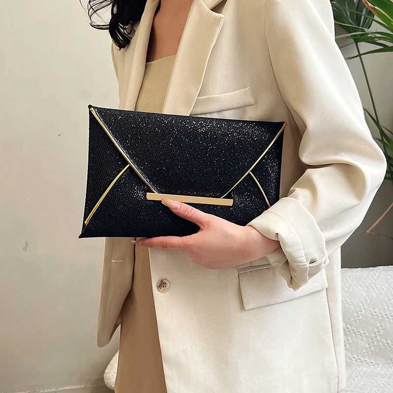 Womens envelope evening bag solid color luxury shiny clutch glitter evening wallet elegant shiny clutch womens wedding bag Y241019