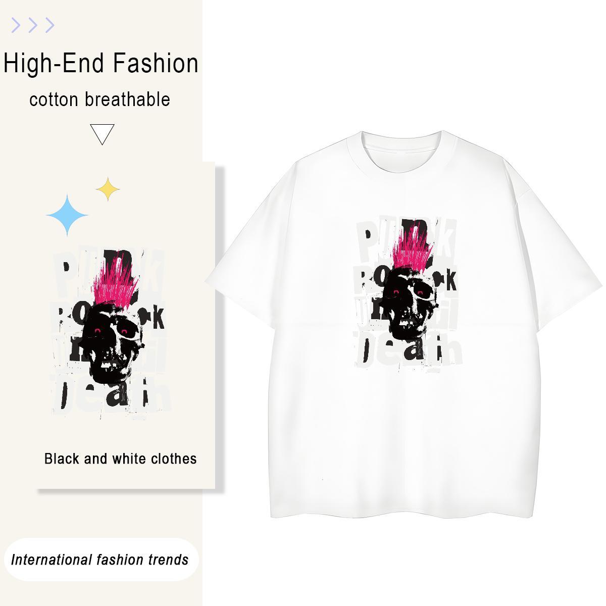 2024 DIY T-Shirts for Women 230g Pure Cotton Round Neck Short Sleeve Sports Street Wear skull Women Tshirts Designer Plus Size Cartoon Tops