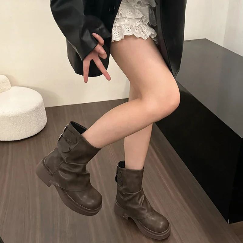 Platform Womens Western Cowboy Boots Fashion Slippery Short Boots Autumn Thick Boots Womens Shoes 241018