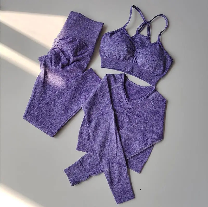 Yoga Set Sport Suit Long Sleeve Crop Top High Waist Leggings Seamless Gym Tracksuit Fitness Workout Clothes Women Sportswear 241010