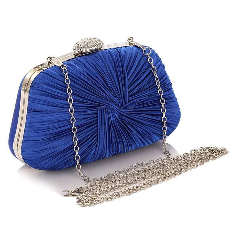 Royal Blue Folded and Pillow shaped Clutch Bag Elegant Designer Clutch with Chain Rhinestone Buckle Wedding Party Wallet 2024 Y241019