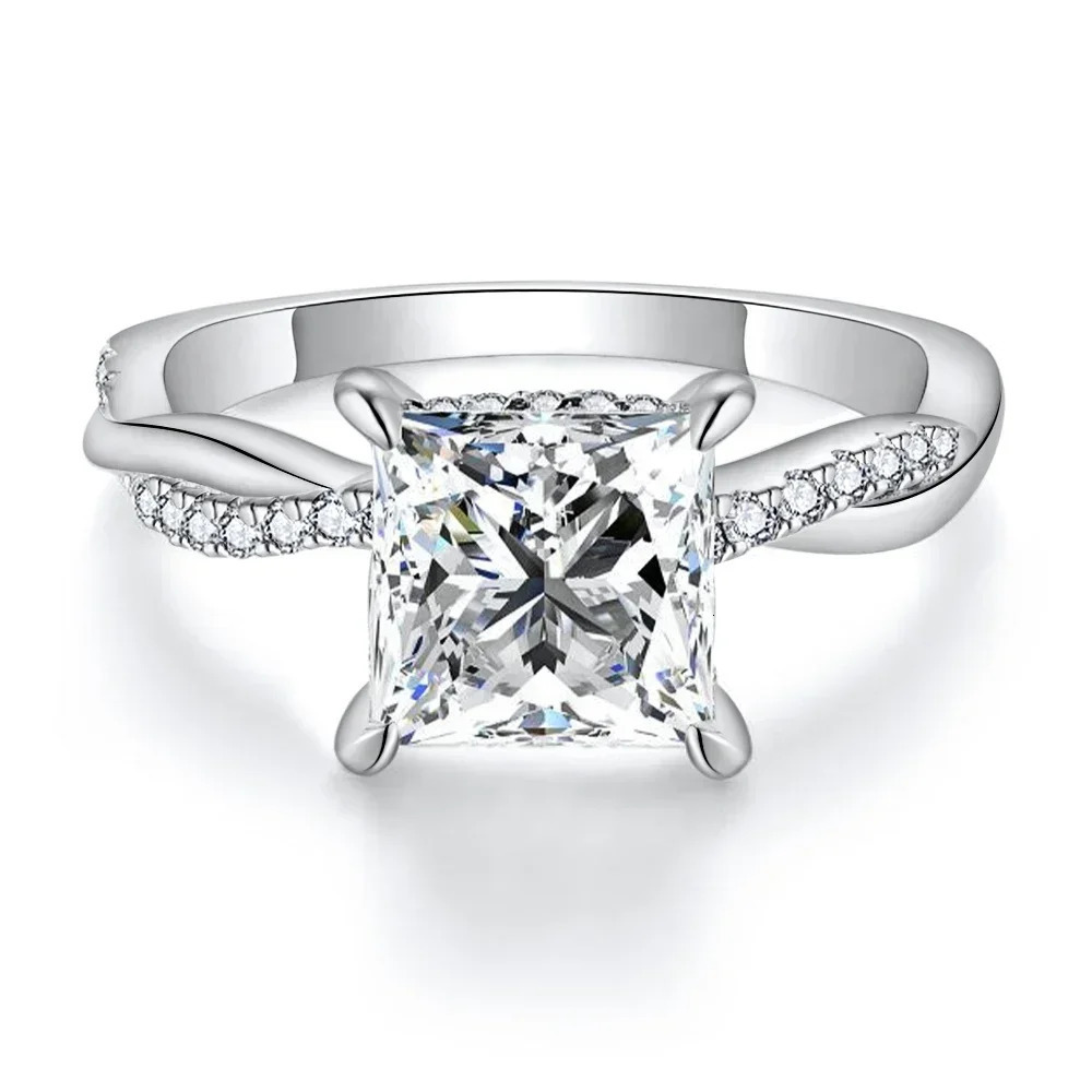 Real Card Ring 925 Pure Silver 2CT Laboratory Diamond Engagement Ring Female Princess Cutting D VVS1 Jewelry Gift 241007