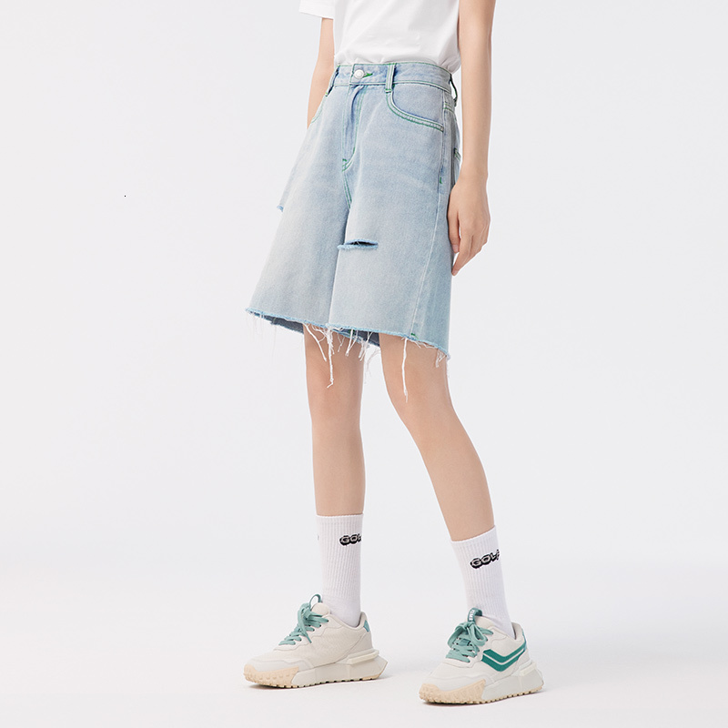 Semir Jeans Women Straight Trousers Tide Cool Personality Fashion Trend Summer Ladies Embroidery Loose Shorts Street