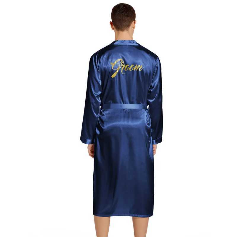 Wedding Groom Robe Men Home Wear Satin Sleepwear Long Sleeve Kimono Bathrobe Gown Male Bronzing Letter Loungewear NightdressXJ241018