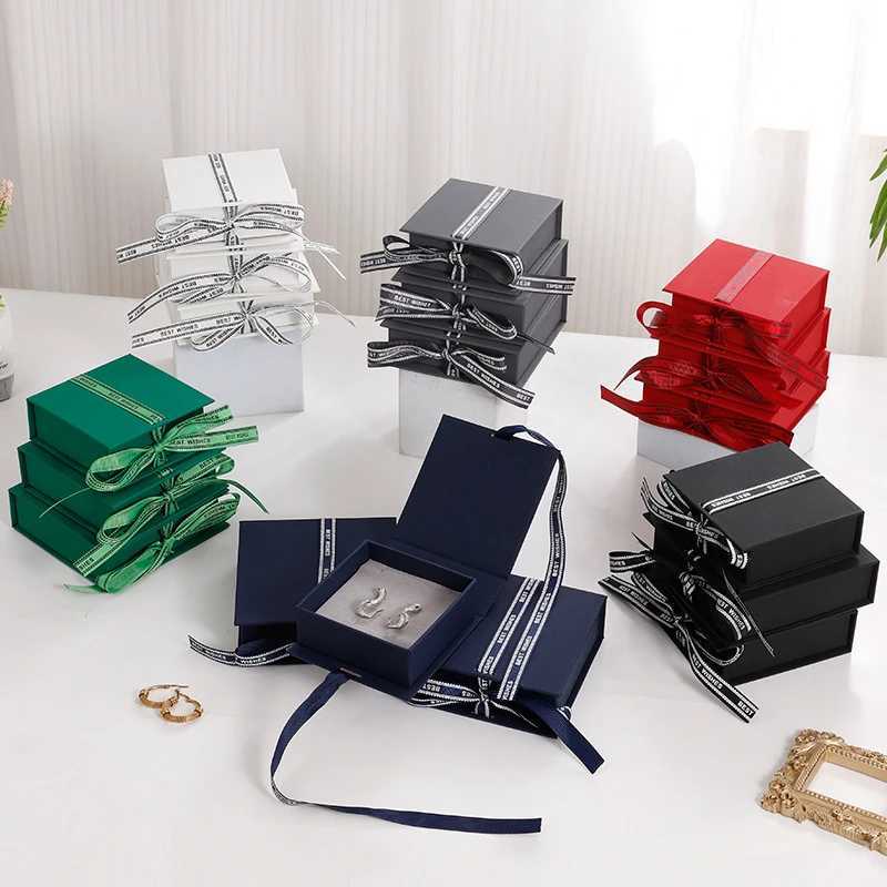High end bow ribbon jewelry box necklace earring bracelet ring organizer box thick paper flip cover jewelry packaging gift box W241019