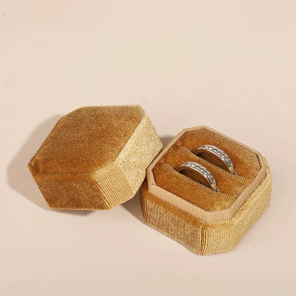 Retro octagonal square velvet single ring and double ring box with detachable headband earrings recommended as engagement gift W241019