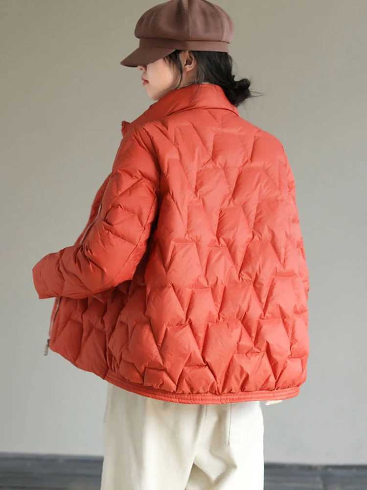 Autumn Winter Women 90% White Duck Down Coat Casual Female Stand Collar Zipper Pockets Parkas Jacket Loose Light Down OutwearX241019