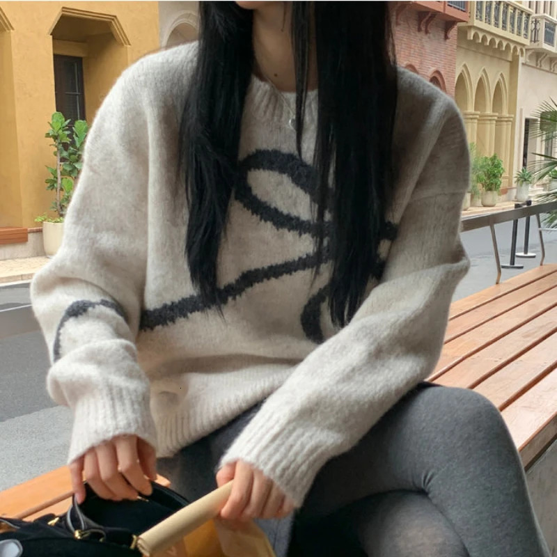 Deeptown Elegant Bow Sweaters Women Vintage Y2k Knitted Pullovers Autumn Winter Loose Long Sleeve Aesthetics Streetwear Jumpers 241010