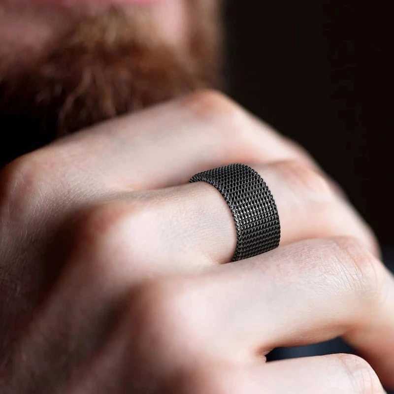 Fashion neutral elastic mesh stainless steel ring round womens mesh retro womens wedding ring jewelry friend gift 2023 Y241019
