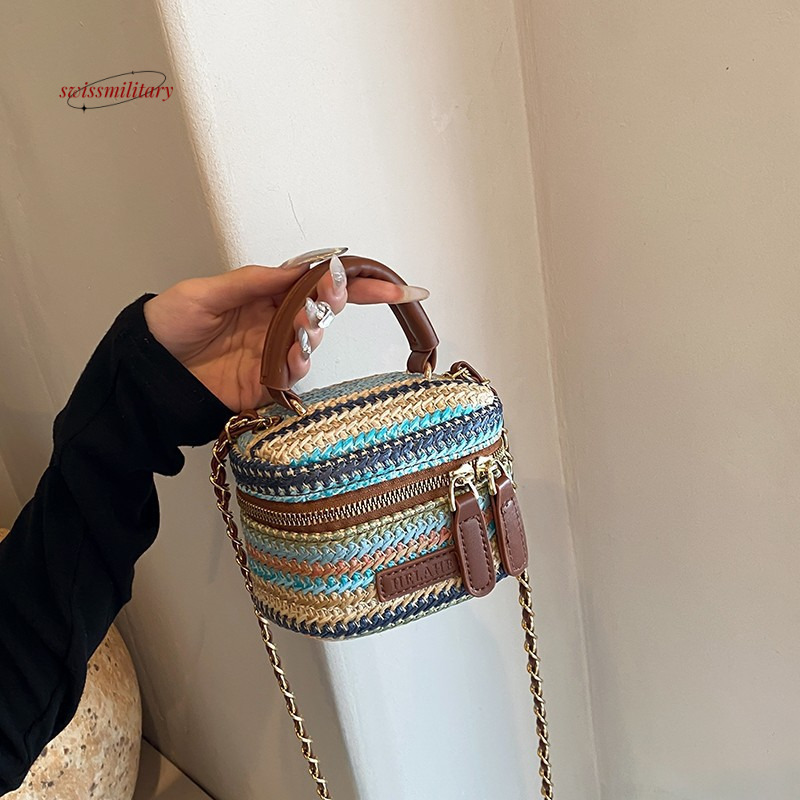 Summer new woven with rainbow stripes, single shoulder crossbody chain box, small square bag, Bohemian style mobile phone bag #24 swissmilitary