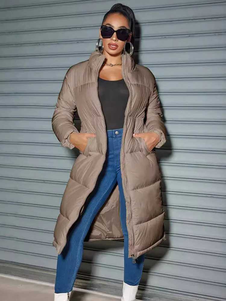 Medium Long Parka Cotton-padded Coat Women Casual Zipper Pockets Long Sleeve Female Down Jacket Winter Lady Warm Outerwears 2024X241019