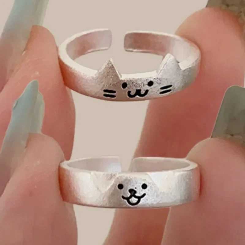 1/2Pcs Cartoon Dog Cat Couple Ring Female Cute Animal Finger Ring Simple Design Adjustable Lover Friendship Fashion Jewelry Y241019