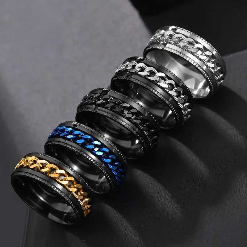 Punk 8mm Rotating Chain Mens Rotating Ring Black Blue Stainless Steel Rotating Cool Jewelry Party Gift 2022 New Rotating Ring Y241019