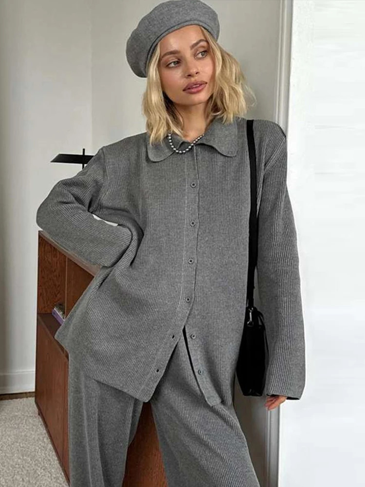 Autumn Knitted Jacket Tight Pants Womens Set 3-Piece Button Jacket Loose Pants Sexy Hip Set Casual Womens Set 241018