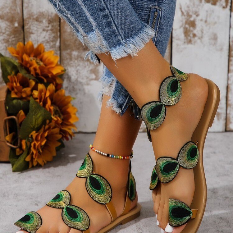 Embroidered Faux Yellow Flower Fashion Sandals Flat Plus Size Summer Outdoor Beach Travel Mom Shoes Ddmywed Ddmysaturn